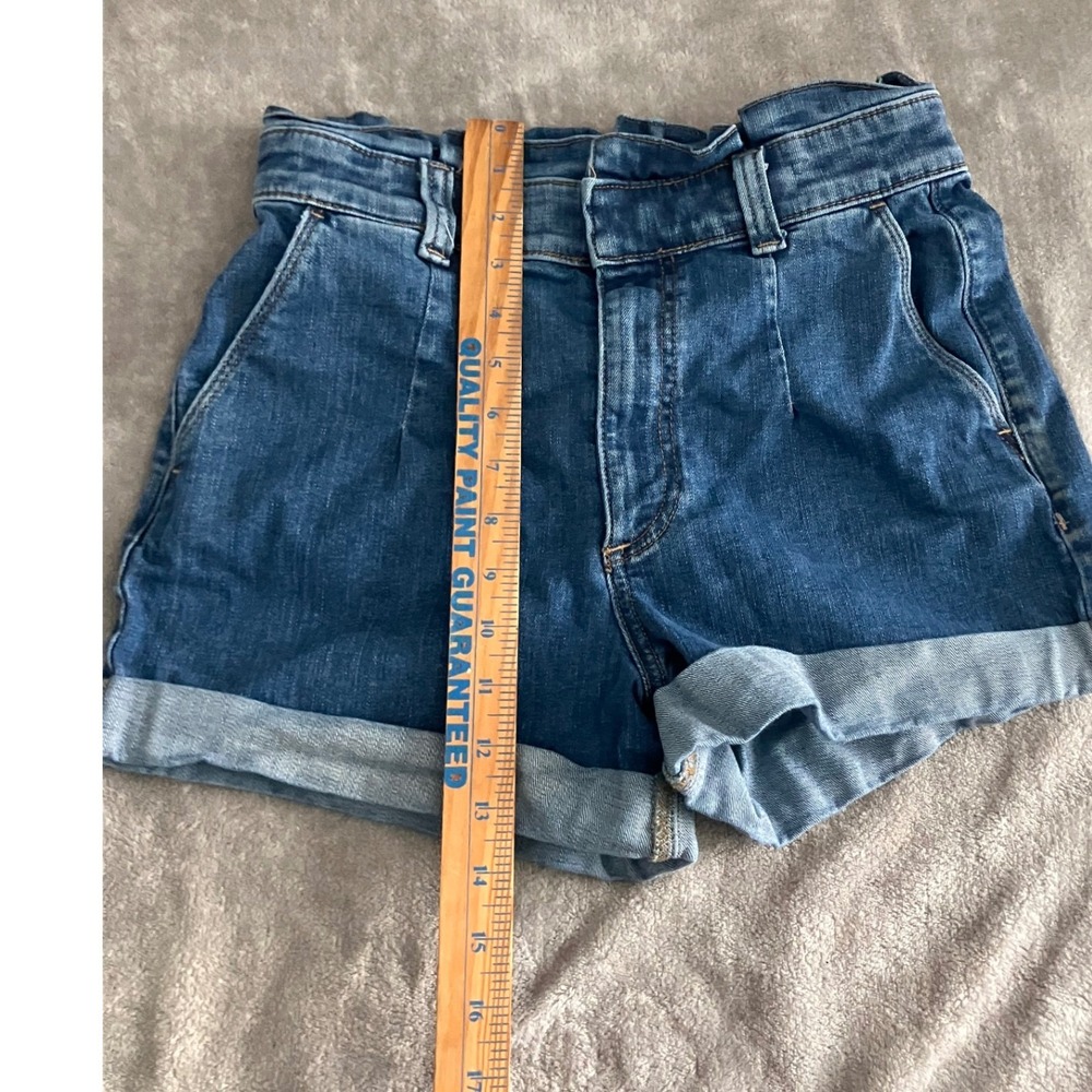 Express Original Shortie Super High Rise Denim Paperbag Shorts Blue Mom‎ Sz 0 - Picture 6 of 8
